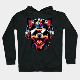 Miniature Pinscher as Smiling DJ with Headphones Hoodie